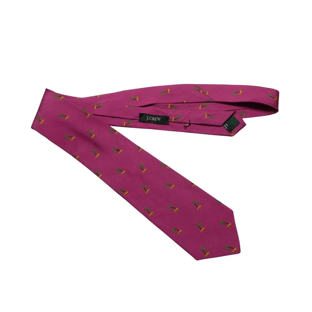 J.Crew‎ Tie Mens One Size Pink Palm Tree Island 100% Silk Novelty Necktie